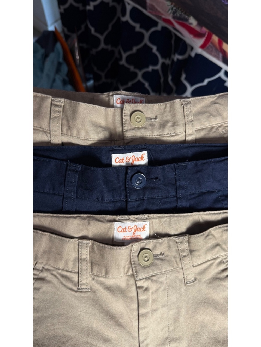 Cat & Jack (3) Boys' School Uniform Pants Size 8, Khaki and Blue, Adjustable